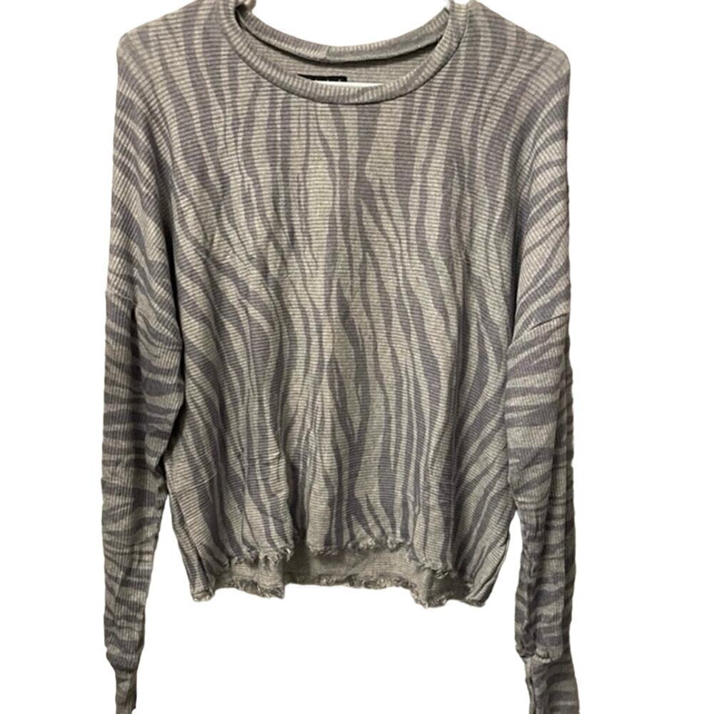 NWT MICHAEL LAUREN REVOLVE Dario Zebra Print Raw Hem Thumbholes Dolman Top  - XS